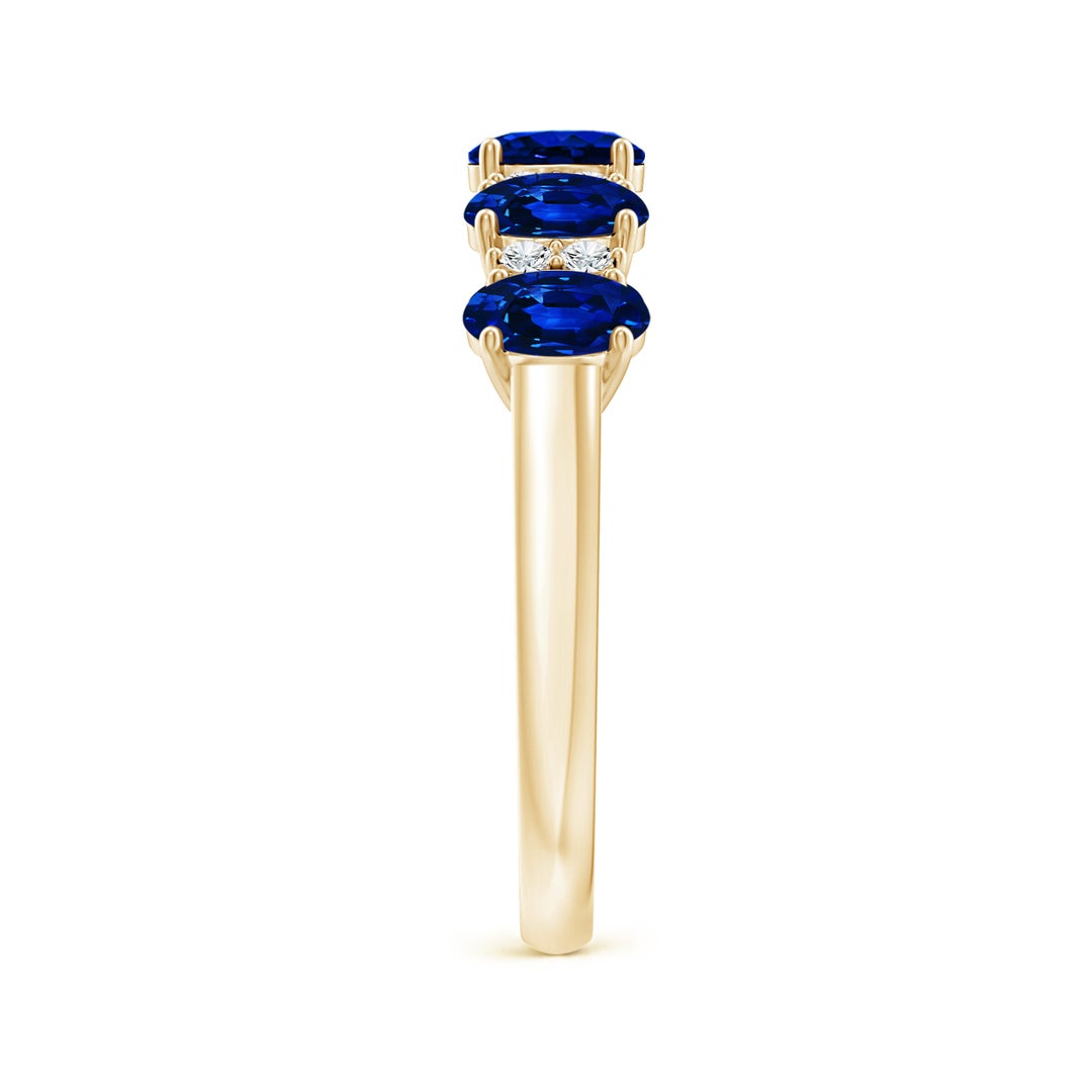 5x3mm AAAA Five Stone Blue Sapphire and Diamond Wedding Ring in Yellow Gold - side 4