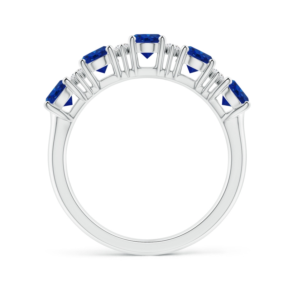 5x4mm AAA Five Stone Blue Sapphire and Diamond Wedding Ring in White Gold side 199