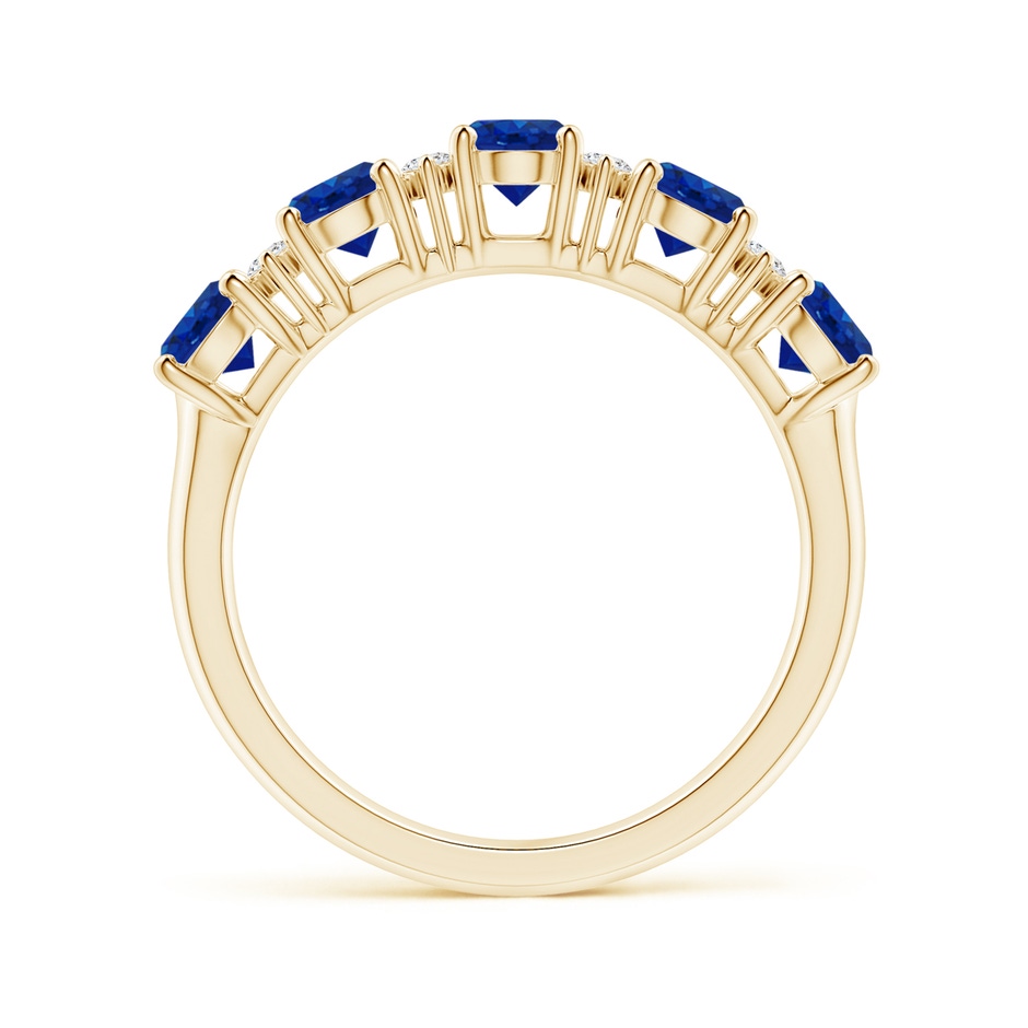 5x4mm AAA Five Stone Blue Sapphire and Diamond Wedding Ring in Yellow Gold side 199