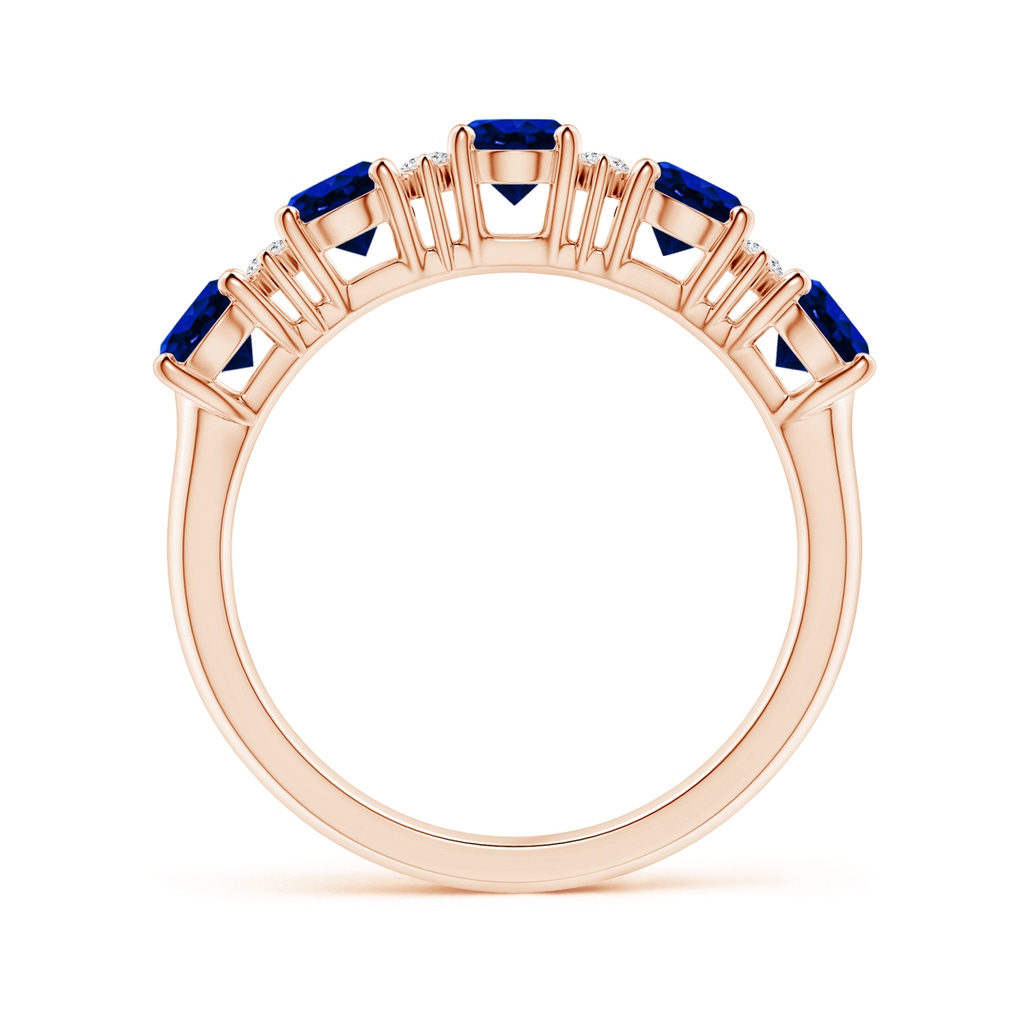 5x4mm AAAA Five Stone Blue Sapphire and Diamond Wedding Ring in Rose Gold Side 199
