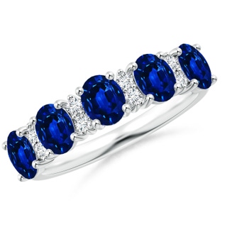 5x4mm AAAA Five Stone Blue Sapphire and Diamond Wedding Ring in White Gold