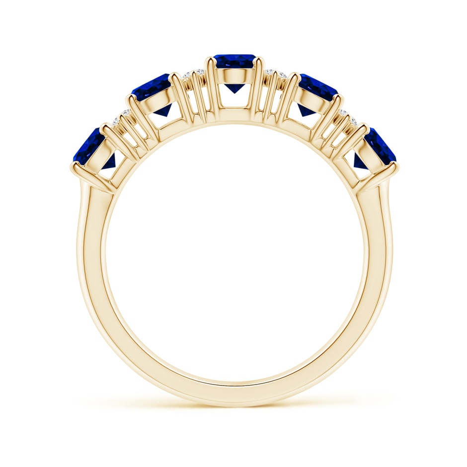 5x4mm AAAA Five Stone Blue Sapphire and Diamond Wedding Ring in Yellow Gold side 199