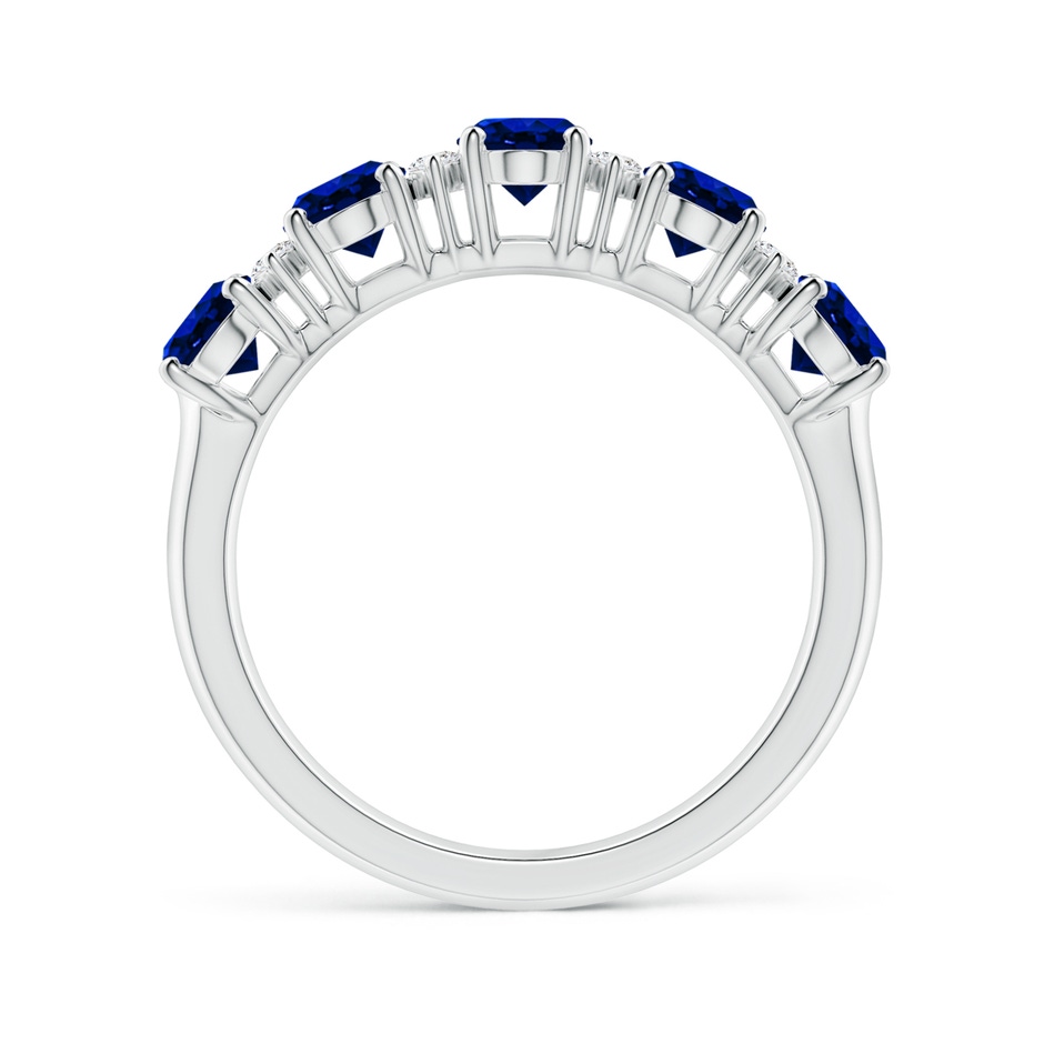 6x4mm AAAA Five Stone Blue Sapphire and Diamond Wedding Ring in 18K White Gold side 199