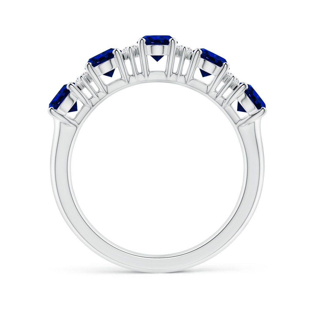 6x4mm Lab-Grown Five Stone Blue Sapphire and Diamond Wedding Ring in White Gold - side 199