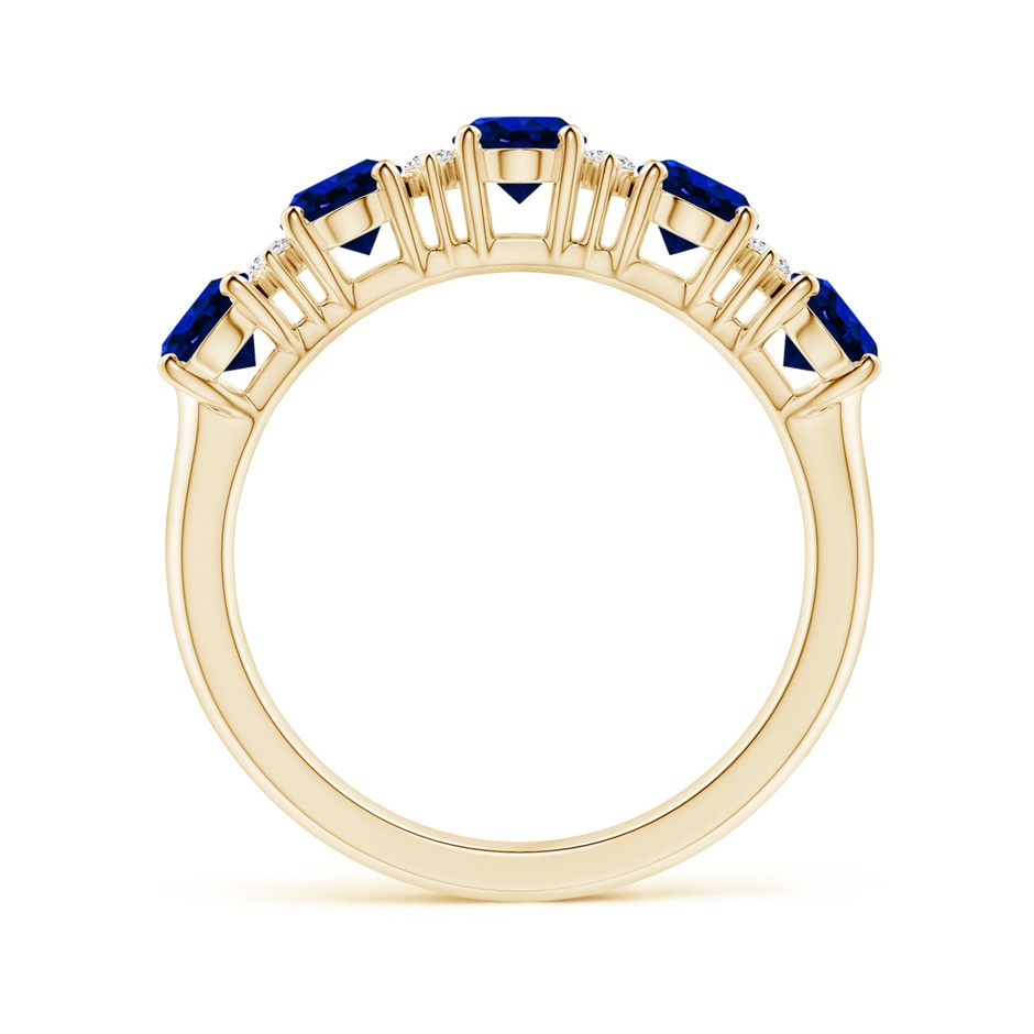 6x4mm AAAA Five Stone Blue Sapphire and Diamond Wedding Ring in Yellow Gold side 199
