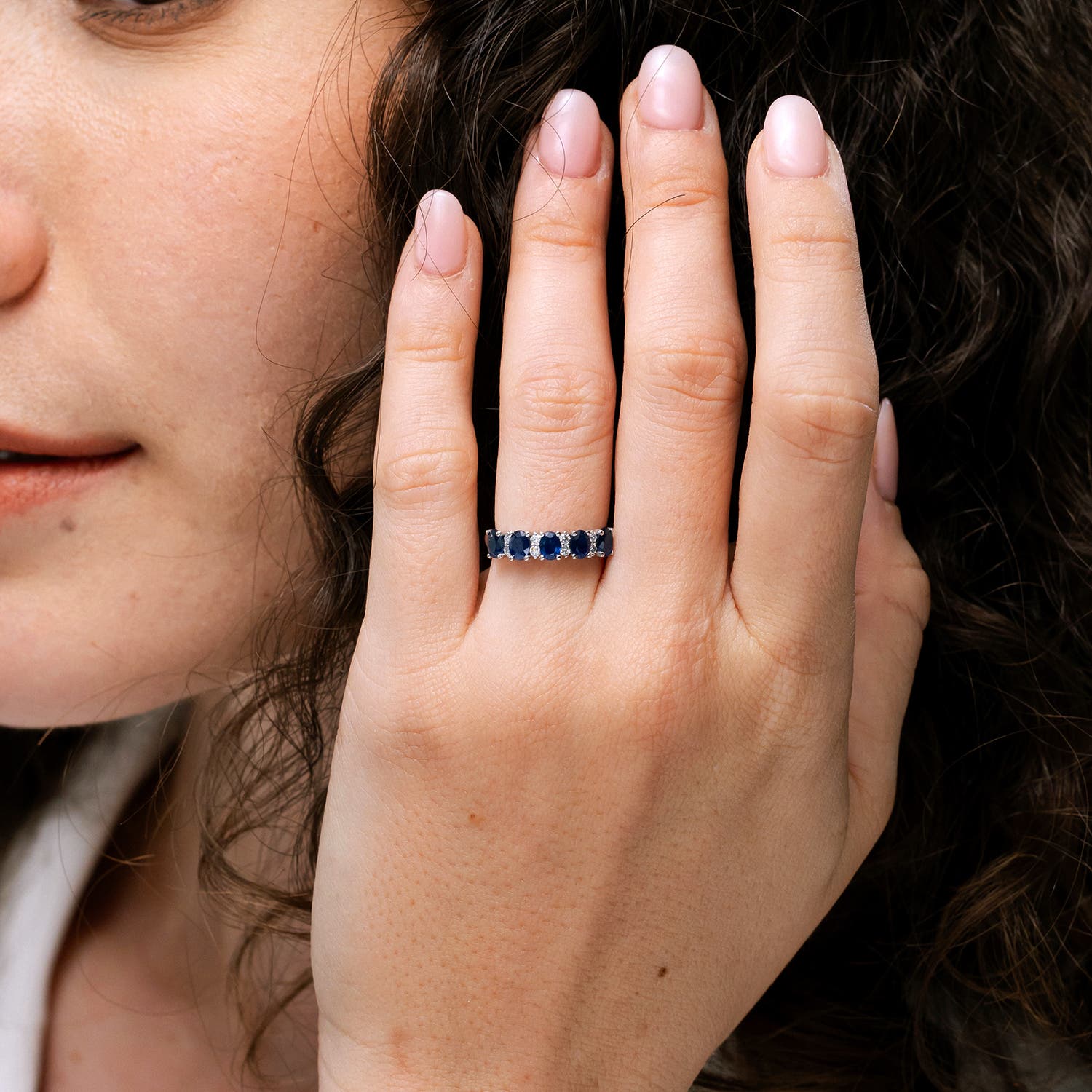 Five Stone Blue Sapphire and Diamond Wedding Ring