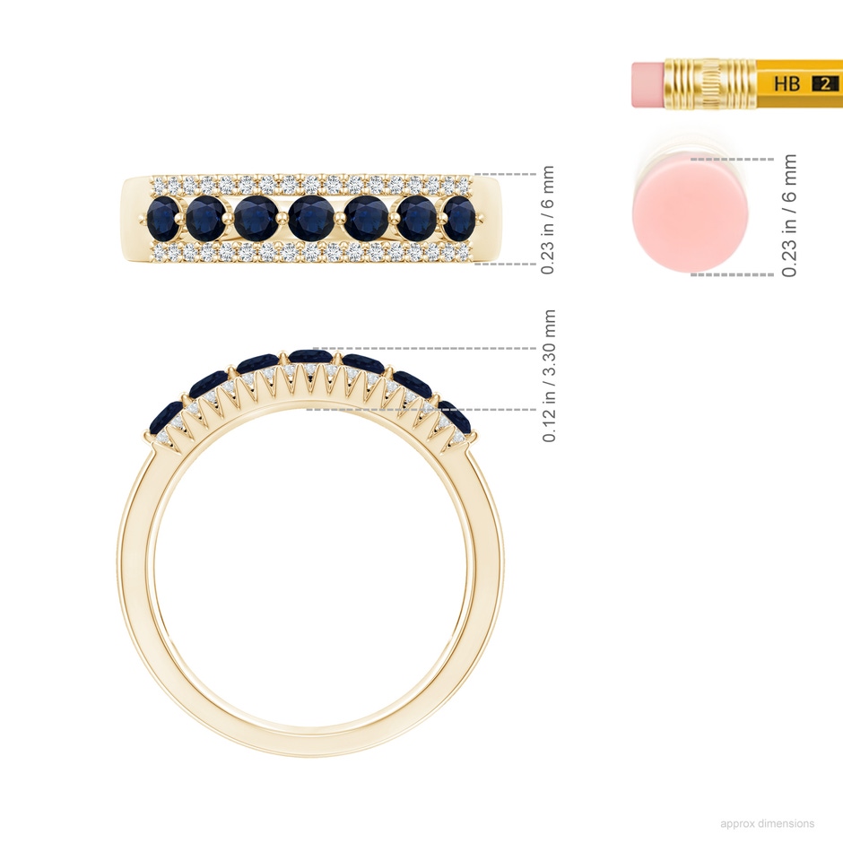 2.5mm A Floating Blue Sapphire Half Eternity Ring with Diamonds in Yellow Gold ruler