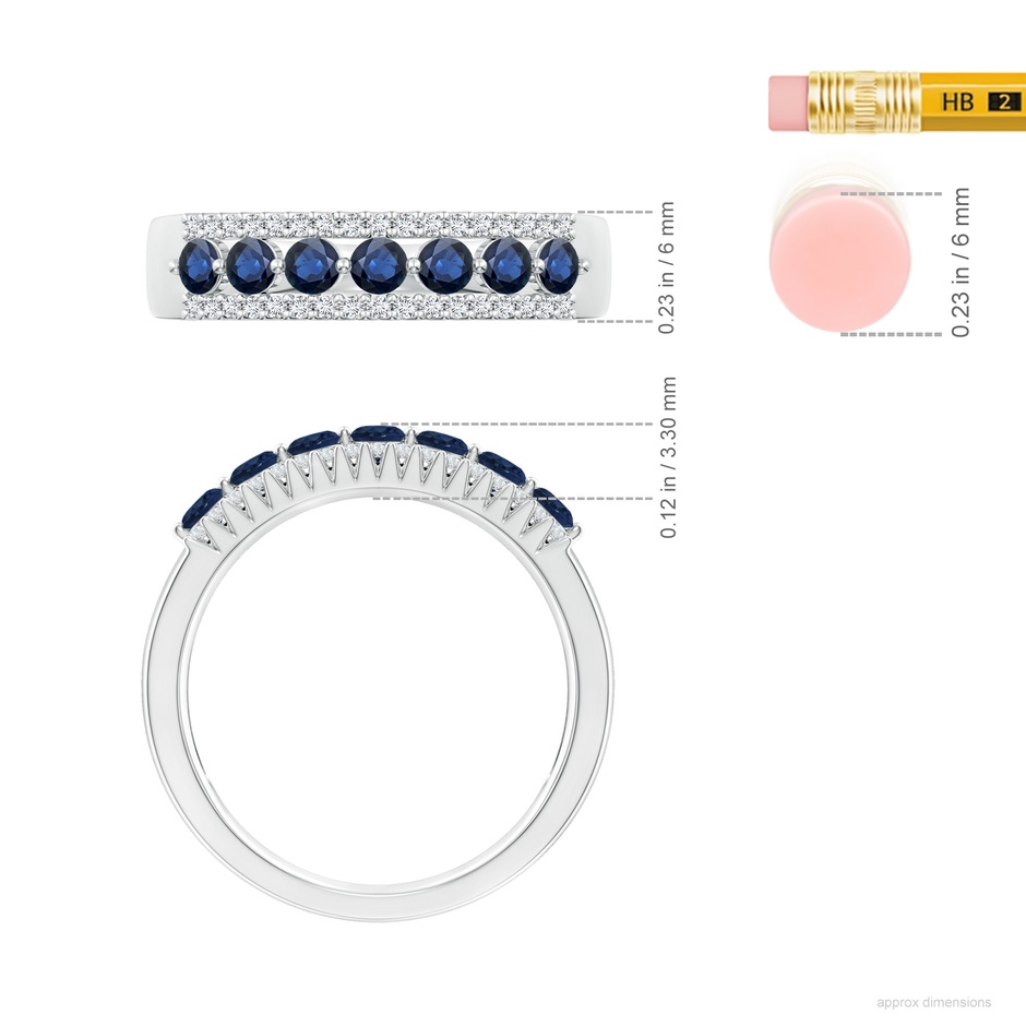 2.5mm AA Floating Blue Sapphire Half Eternity Ring with Diamonds in White Gold ruler