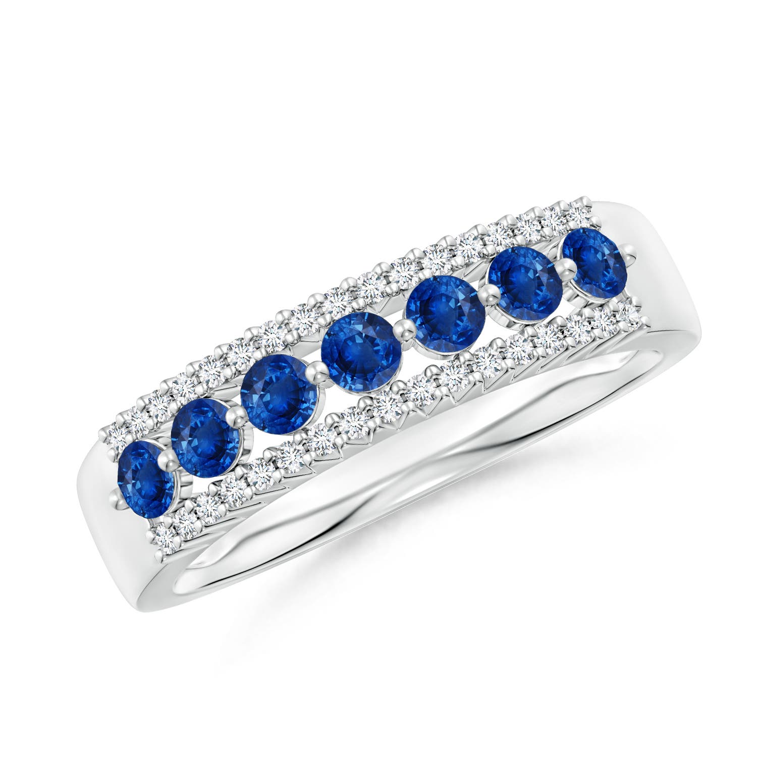 2.5mm AAA Floating Blue Sapphire Half Eternity Ring with Diamonds in White Gold
