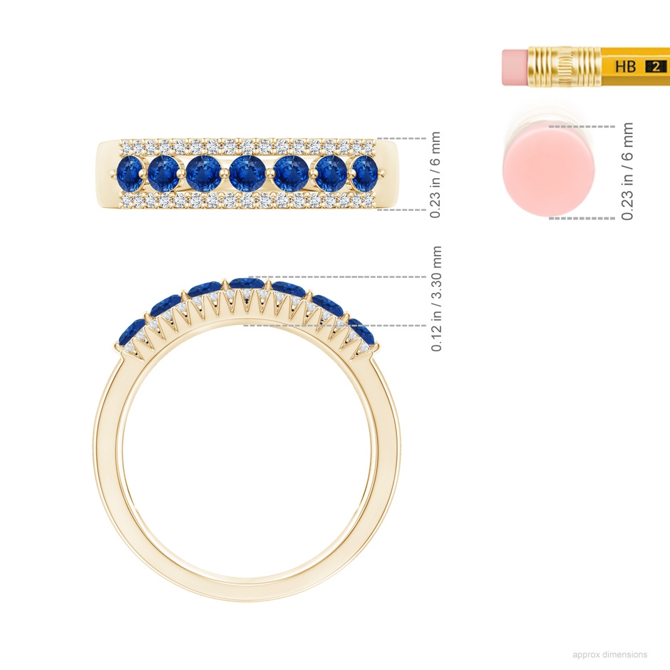 2.5mm AAA Floating Blue Sapphire Half Eternity Ring with Diamonds in Yellow Gold ruler