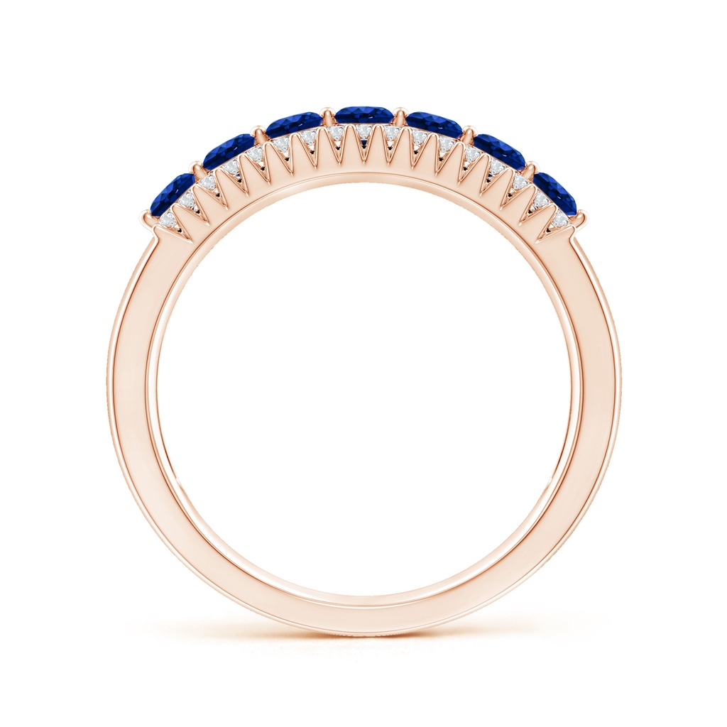 2.5mm AAAA Floating Blue Sapphire Half Eternity Ring with Diamonds in Rose Gold - side 199