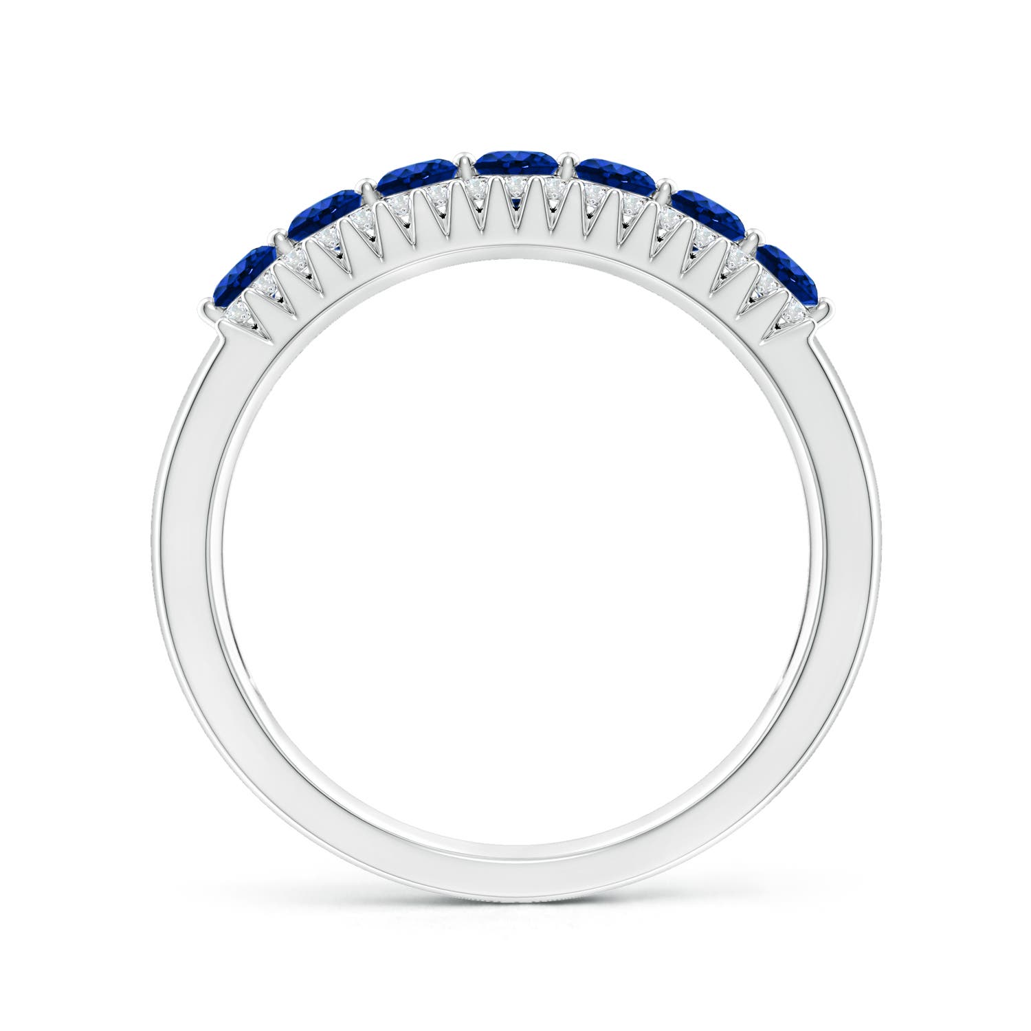 2.5mm AAAA Floating Blue Sapphire Half Eternity Ring with Diamonds in White Gold