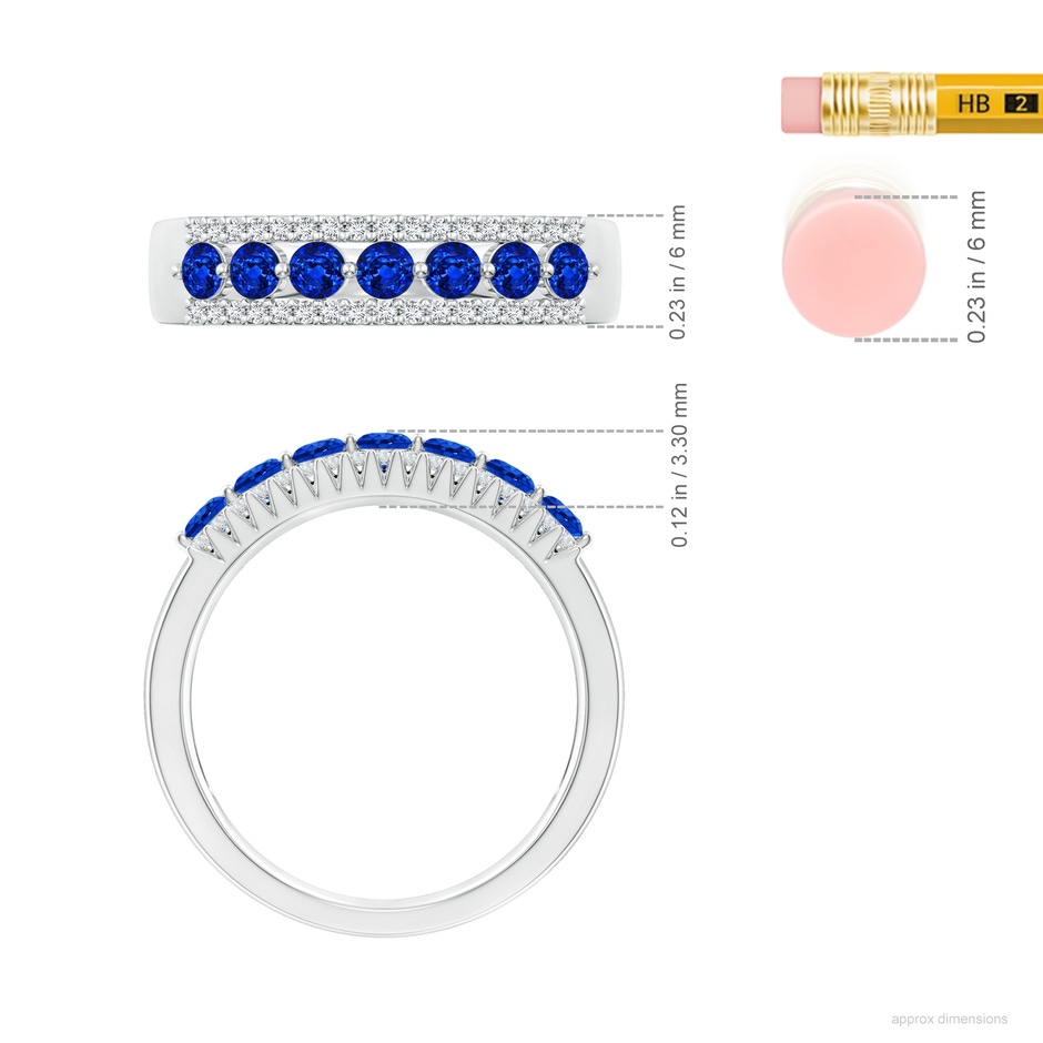 2.5mm AAAA Floating Blue Sapphire Half Eternity Ring with Diamonds in White Gold ruler