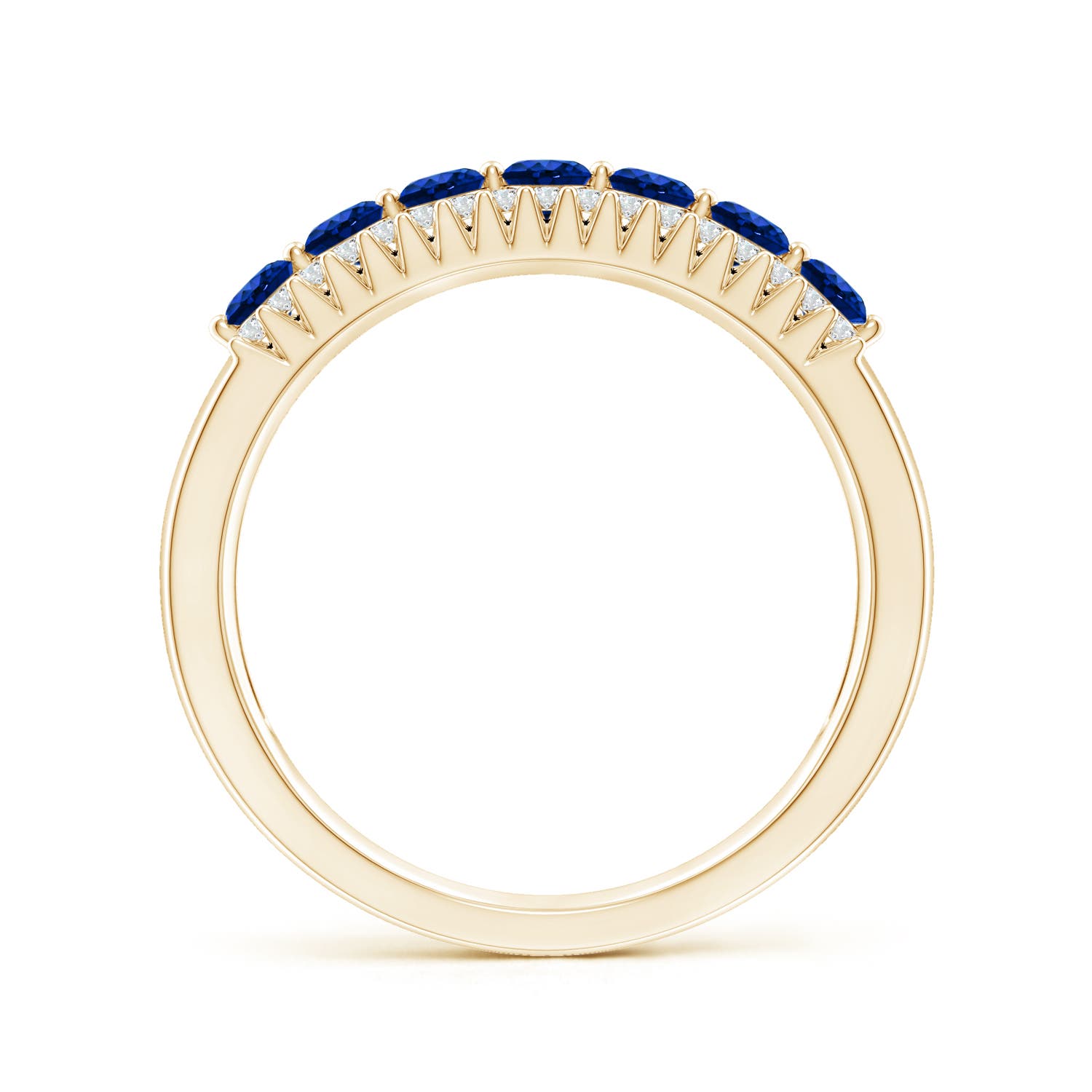 2.5mm AAAA Floating Blue Sapphire Half Eternity Ring with Diamonds in Yellow Gold - side 2