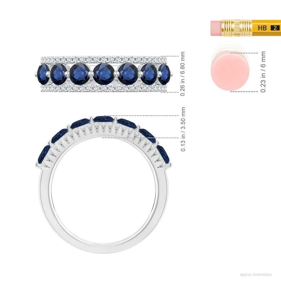 3.5mm AA Floating Blue Sapphire Half Eternity Ring with Diamonds in White Gold ruler