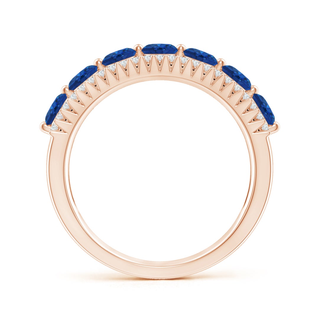 3.5mm AAA Floating Blue Sapphire Half Eternity Ring with Diamonds in Rose Gold - side 2