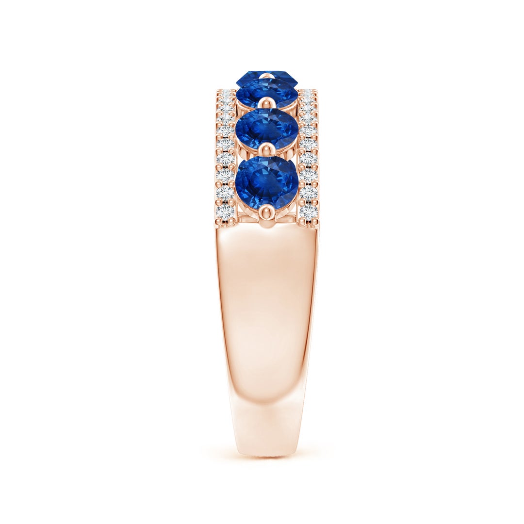 3.5mm AAA Floating Blue Sapphire Half Eternity Ring with Diamonds in Rose Gold - side 3