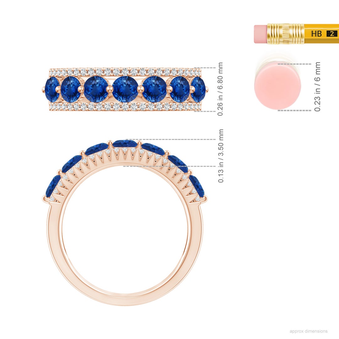 3.5mm AAA Floating Blue Sapphire Half Eternity Ring with Diamonds in Rose Gold - ruler