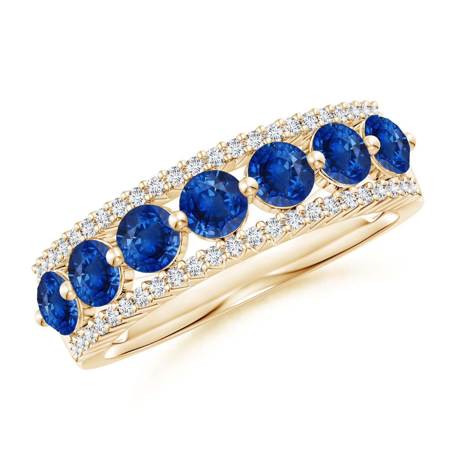 3.5mm AAA Floating Blue Sapphire Half Eternity Ring with Diamonds in Yellow Gold
