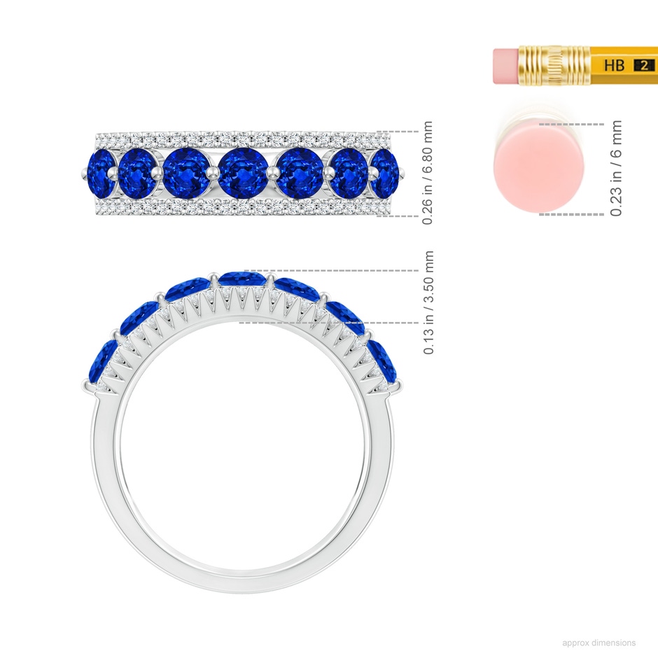3.5mm AAAA Floating Blue Sapphire Half Eternity Ring with Diamonds in White Gold ruler