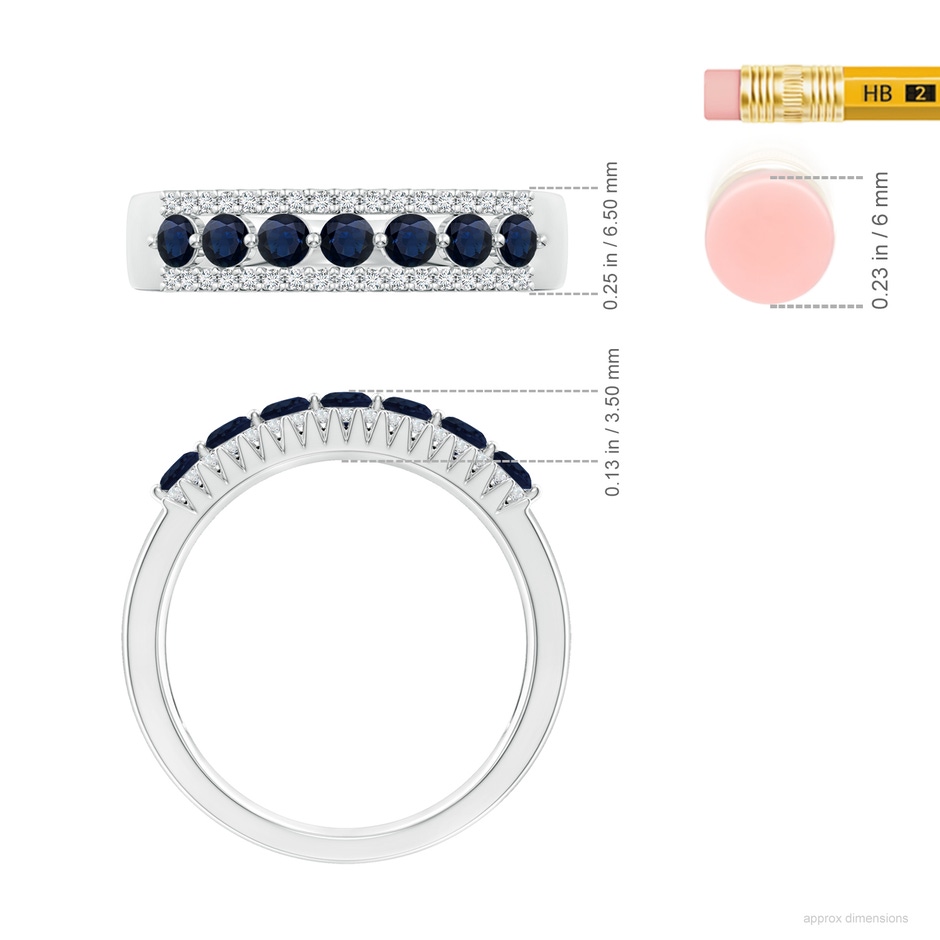 3mm A Floating Blue Sapphire Half Eternity Ring with Diamonds in White Gold ruler