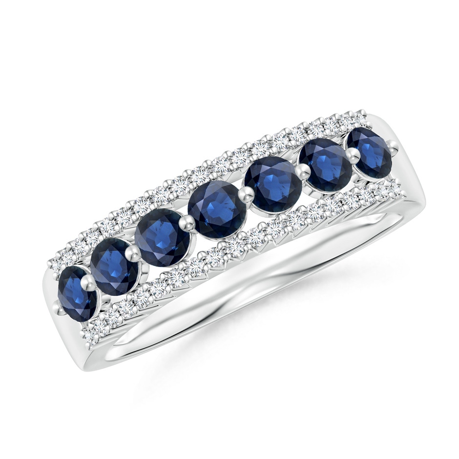 3mm AA Floating Blue Sapphire Half Eternity Ring with Diamonds in P950 Platinum 