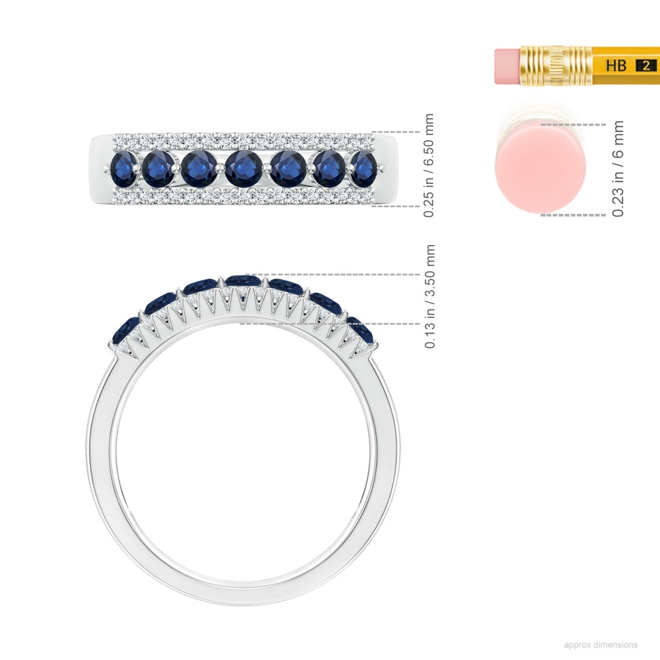 3mm AA Floating Blue Sapphire Half Eternity Ring with Diamonds in P950 Platinum ruler