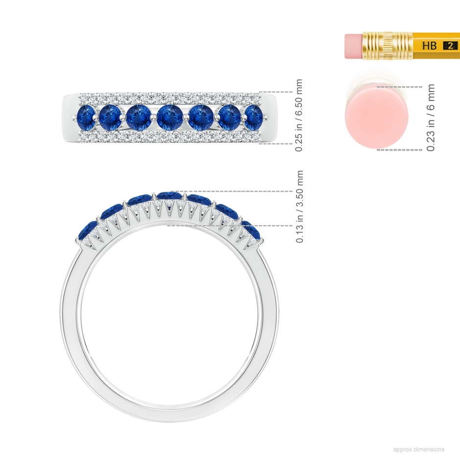 3mm AAA Floating Blue Sapphire Half Eternity Ring with Diamonds in White Gold ruler