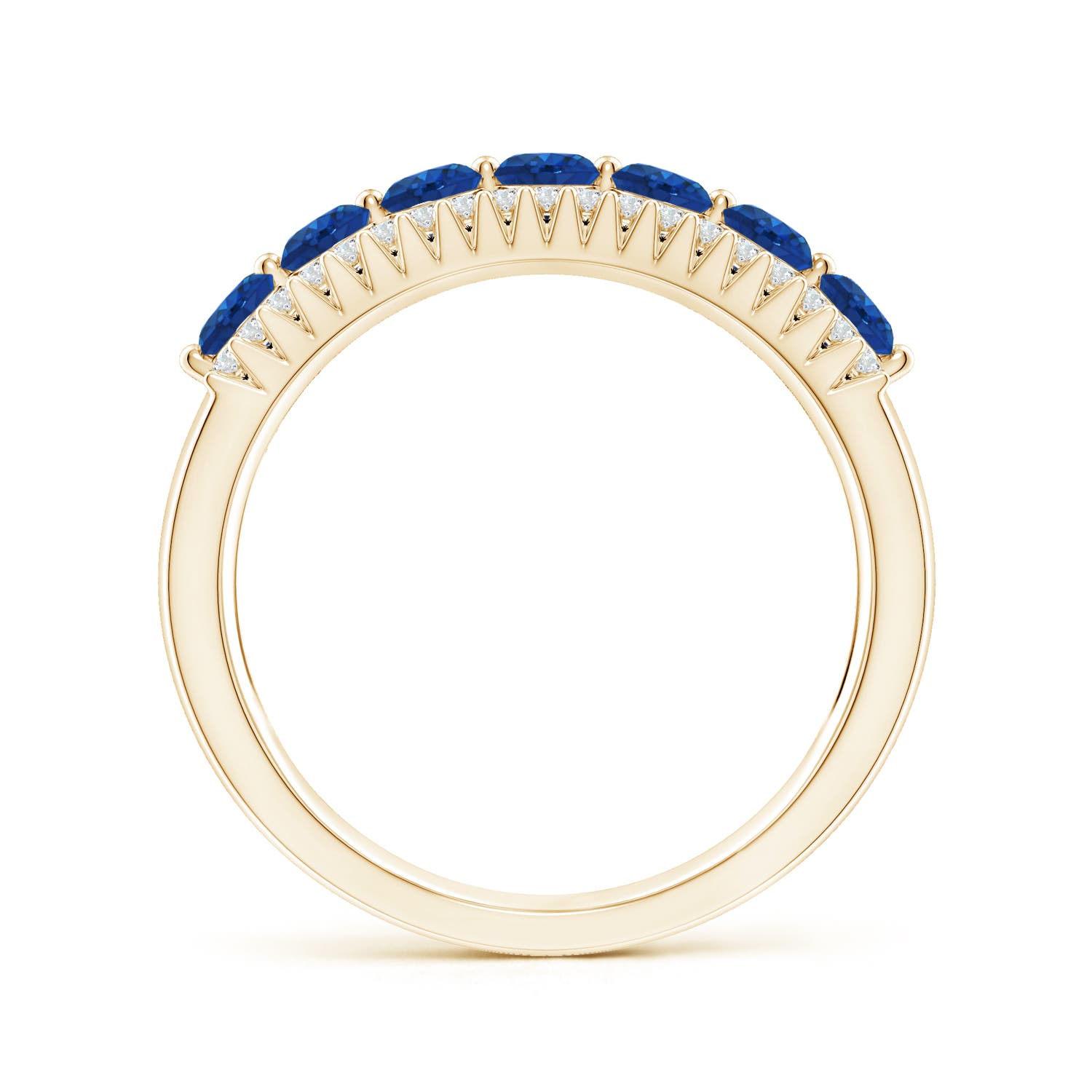 3mm AAA Floating Blue Sapphire Half Eternity Ring with Diamonds in Yellow Gold