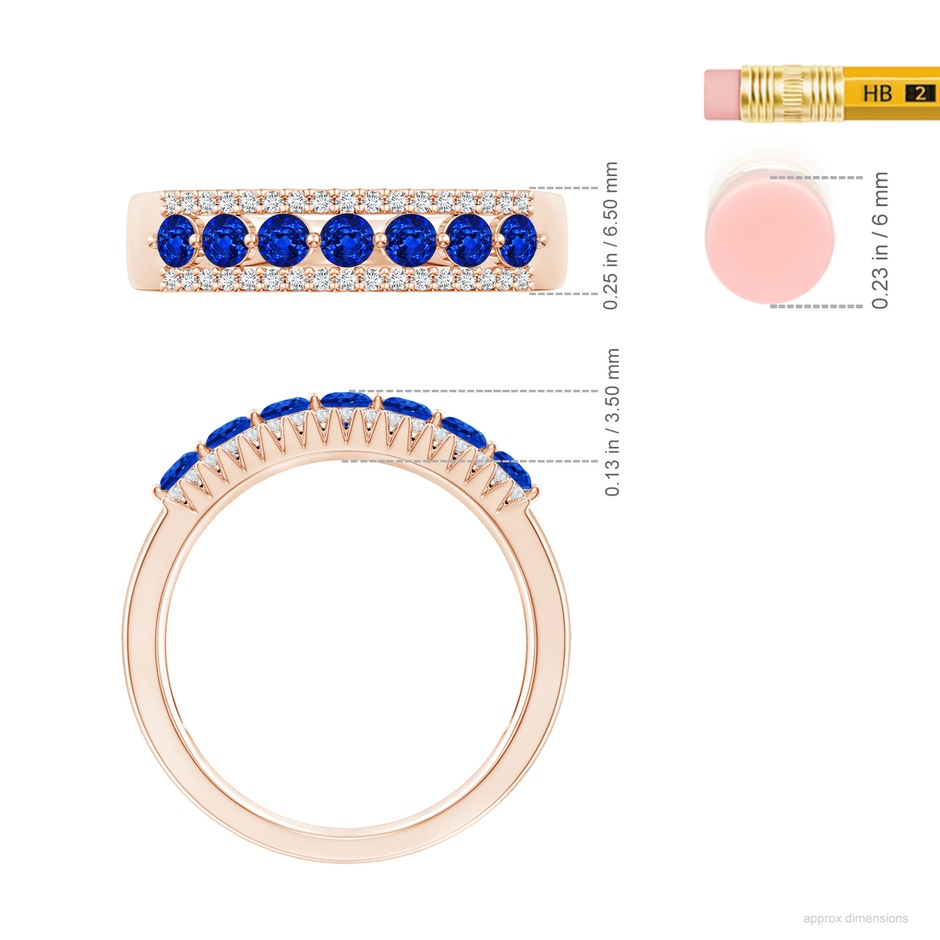 3mm AAAA Floating Blue Sapphire Half Eternity Ring with Diamonds in Rose Gold ruler