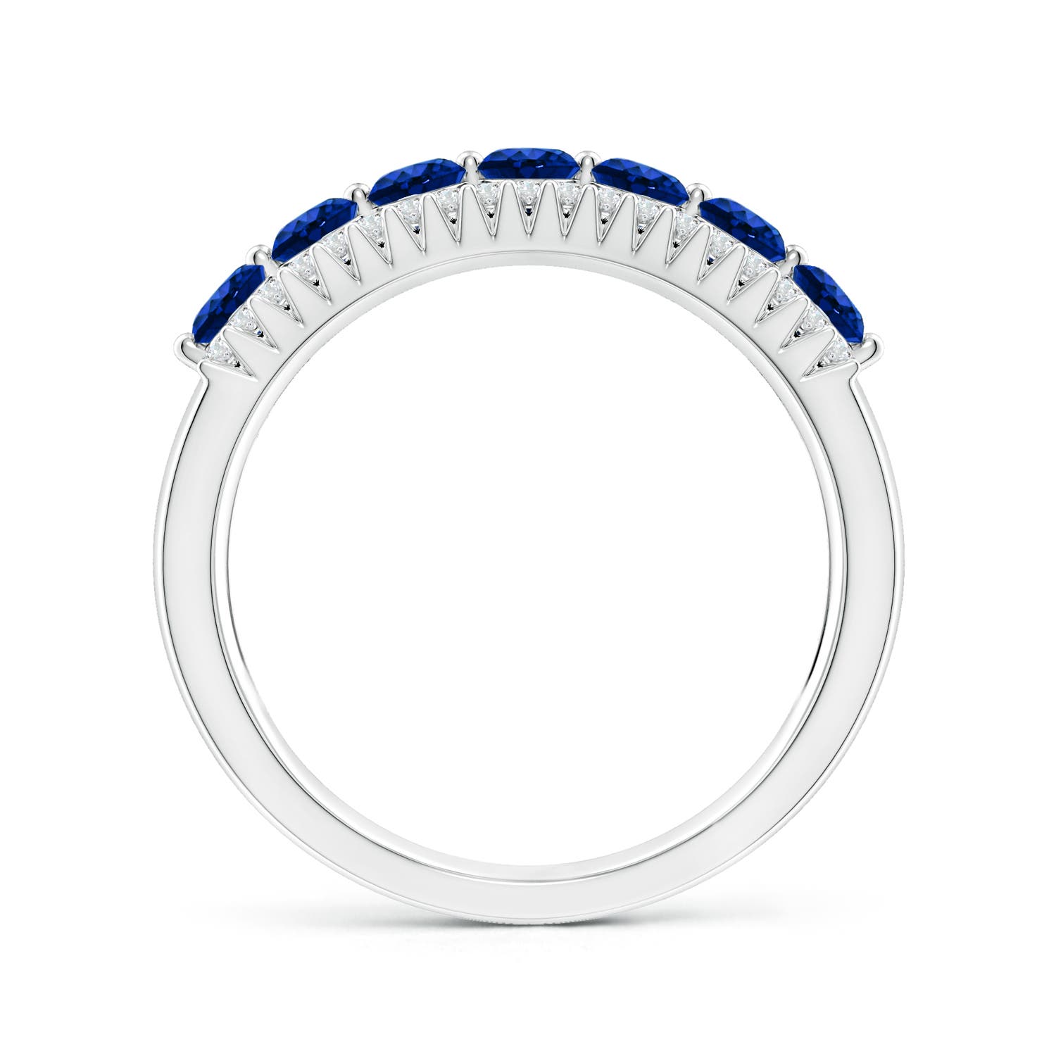 3mm AAAA Floating Blue Sapphire Half Eternity Ring with Diamonds in White Gold