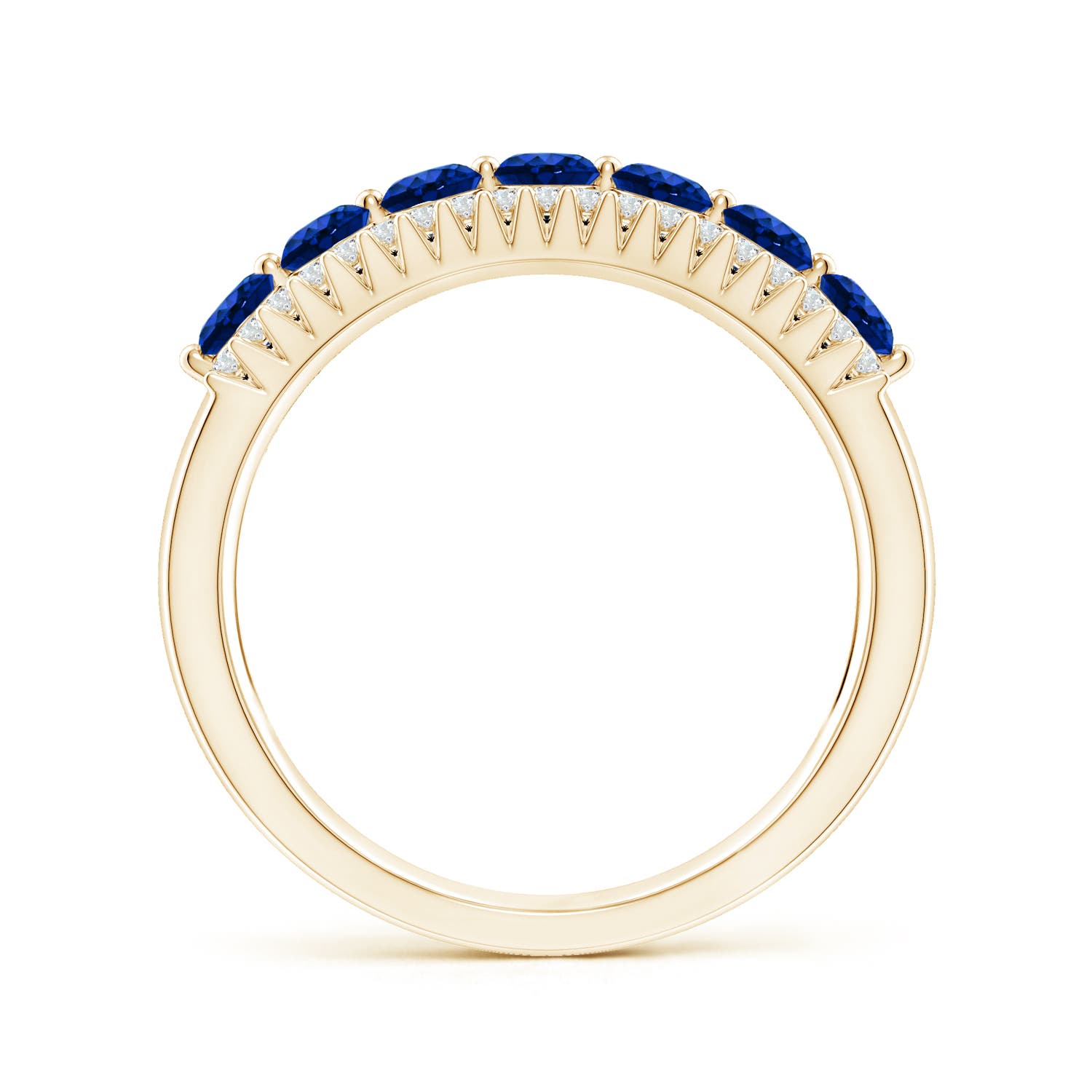 3mm AAAA Floating Blue Sapphire Half Eternity Ring with Diamonds in Yellow Gold