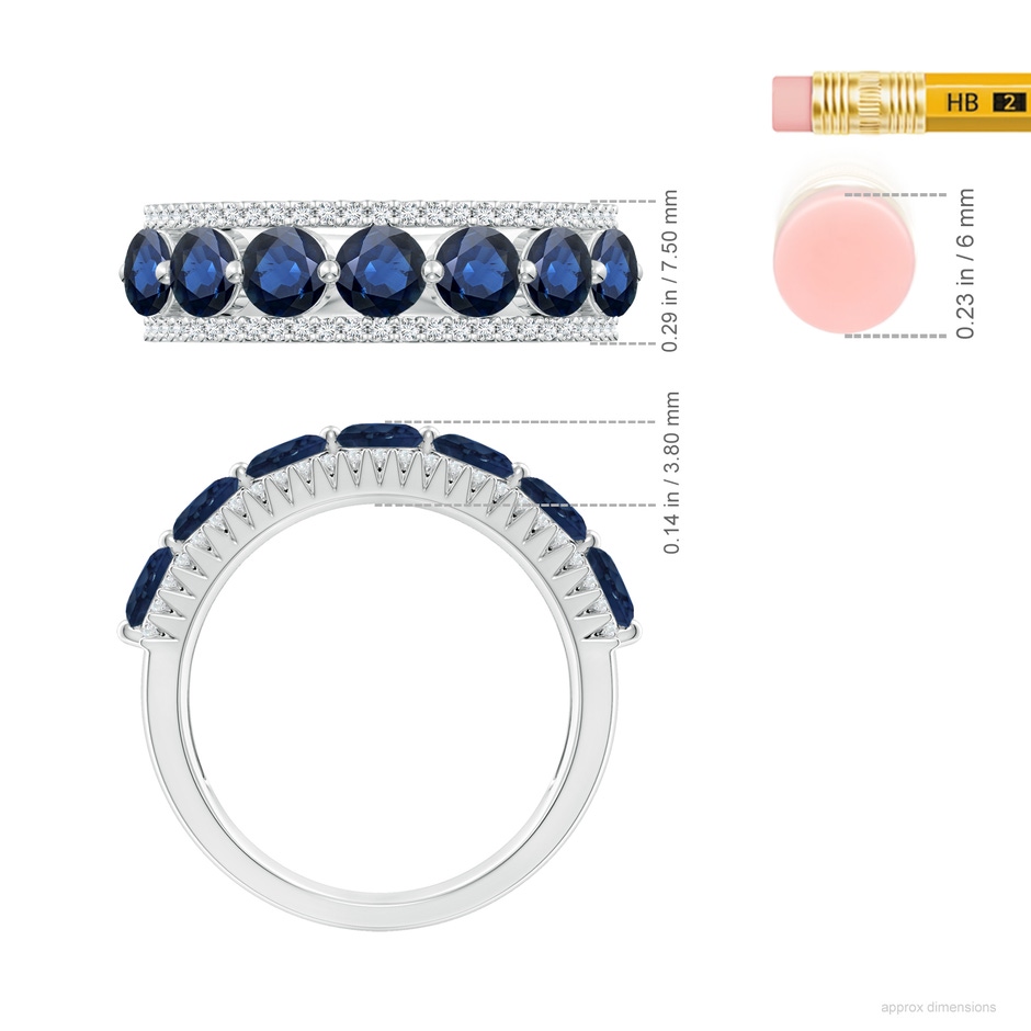 4mm AA Floating Blue Sapphire Half Eternity Ring with Diamonds in 18K White Gold ruler