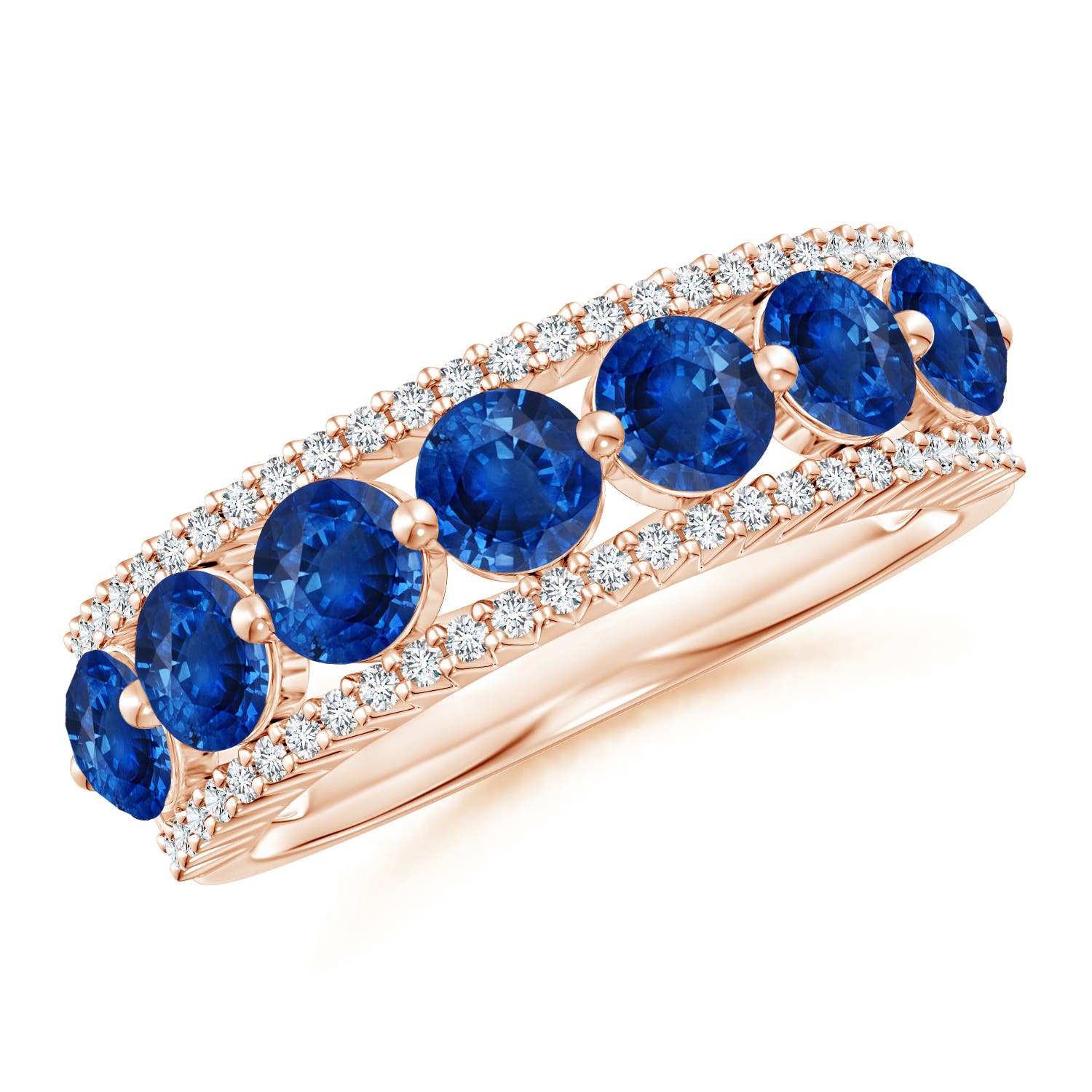 4mm AAA Floating Blue Sapphire Half Eternity Ring with Diamonds in 18K Rose Gold