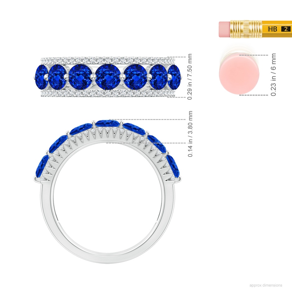 4mm AAAA Floating Blue Sapphire Half Eternity Ring with Diamonds in P950 Platinum ruler