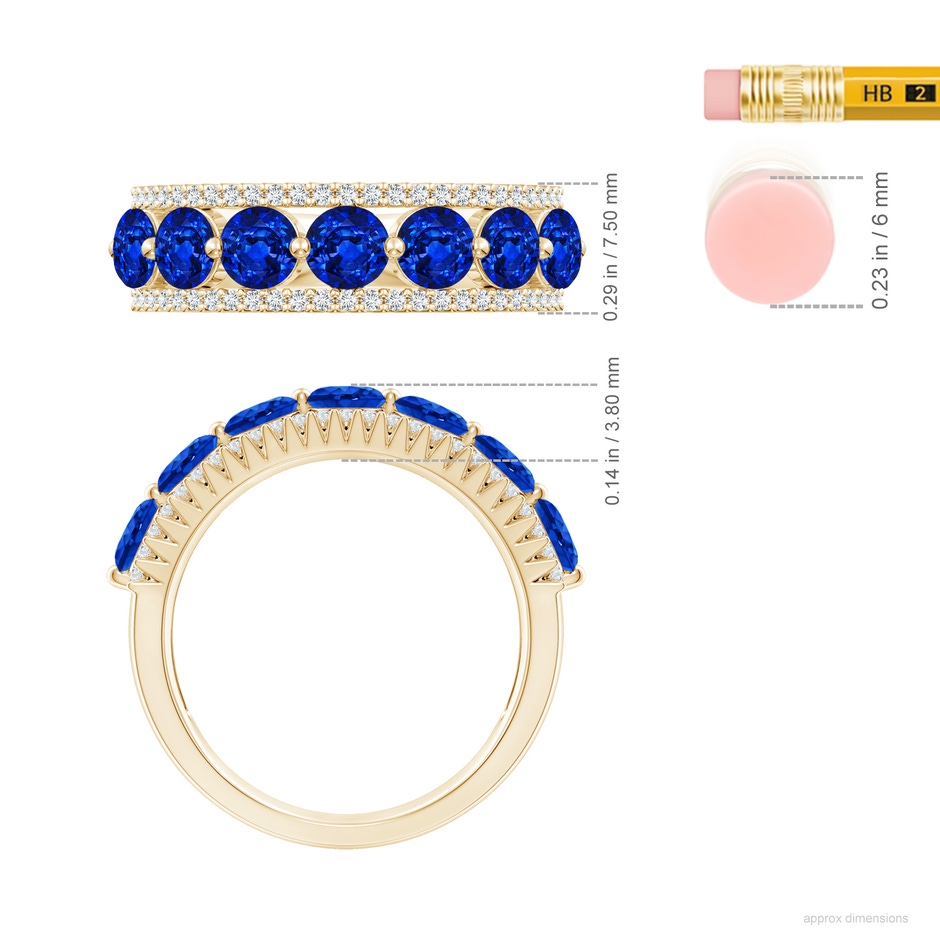4mm AAAA Floating Blue Sapphire Half Eternity Ring with Diamonds in Yellow Gold ruler