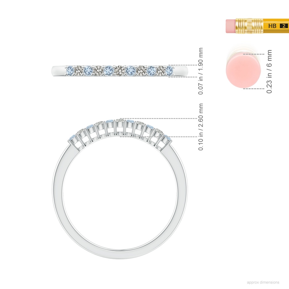 1.5mm A Aquamarine and Diamond Half Eternity Wedding Ring in White Gold ruler