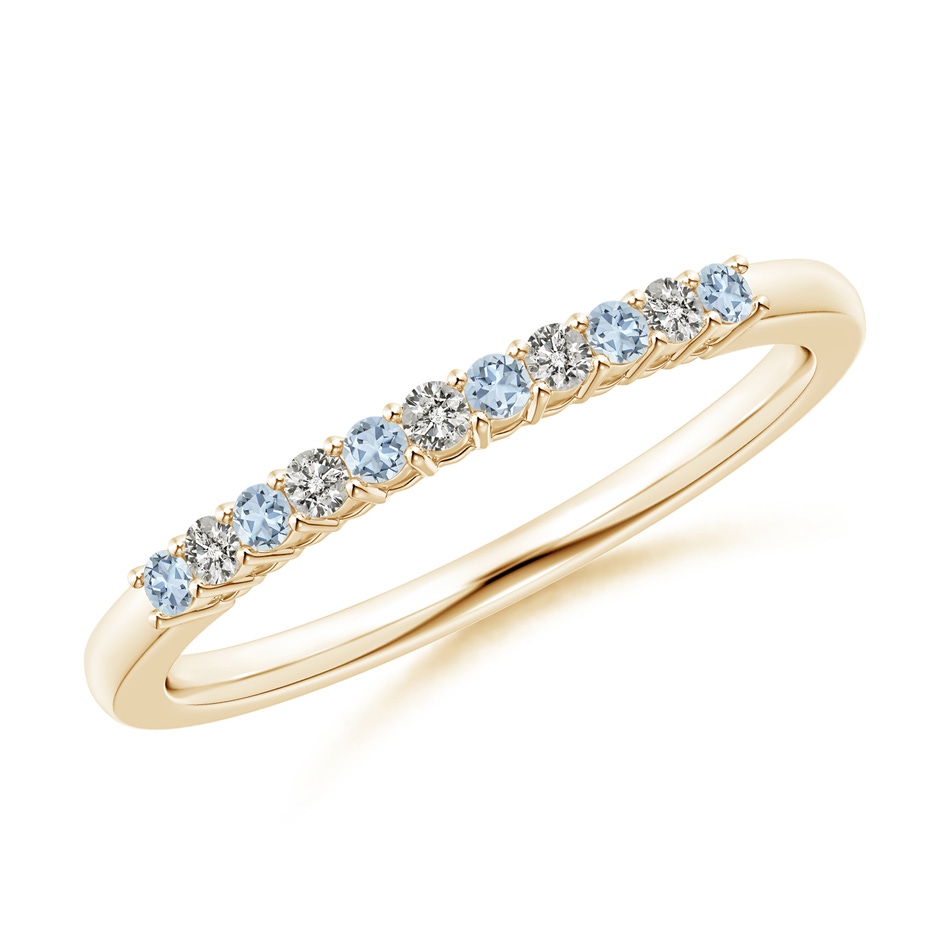 1.5mm A Aquamarine and Diamond Half Eternity Wedding Ring in Yellow Gold 