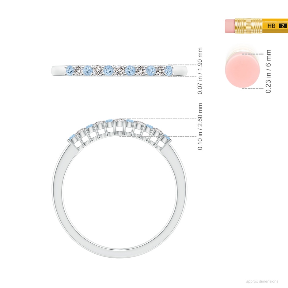 1.5mm AA Aquamarine and Diamond Half Eternity Wedding Ring in White Gold ruler