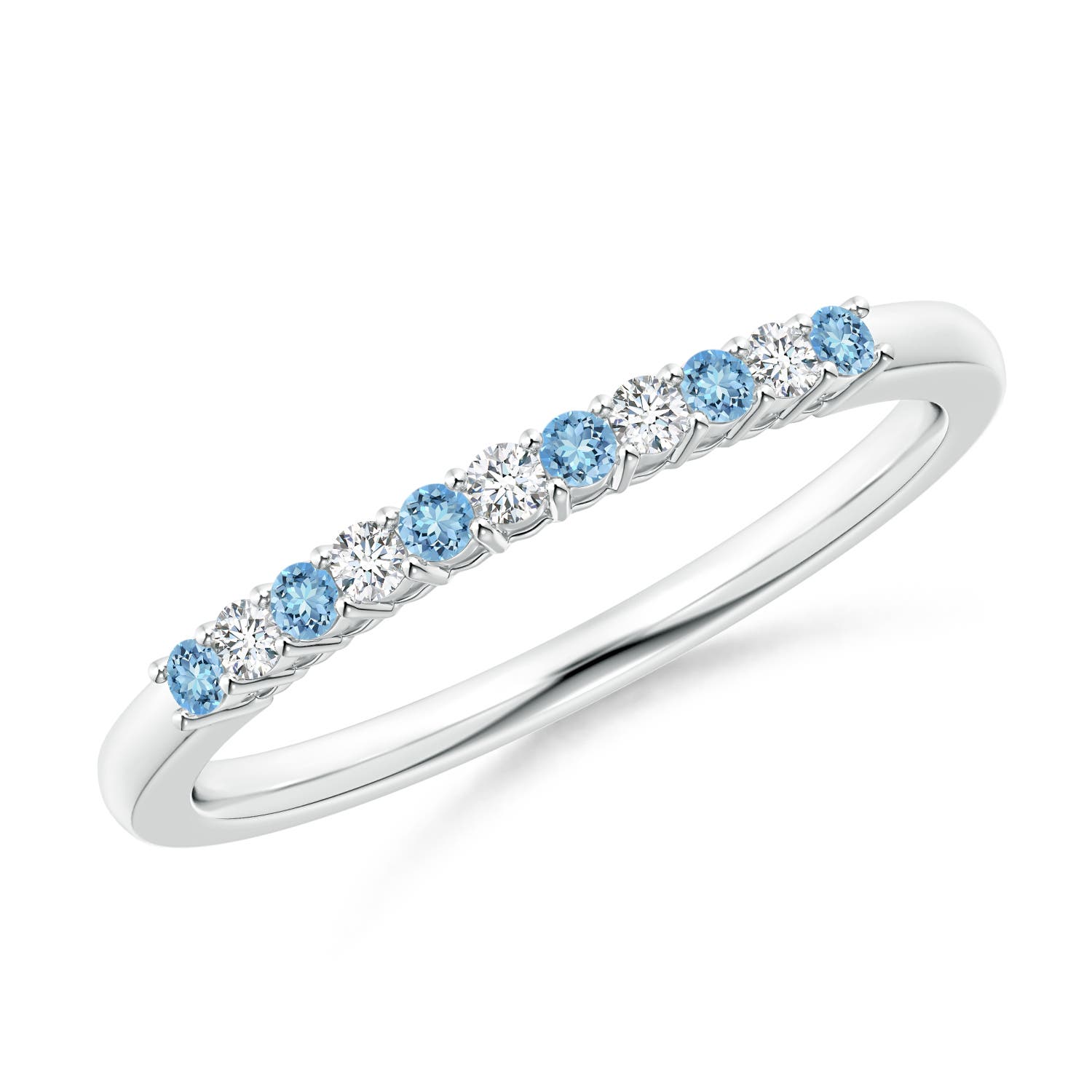 1.5mm AAAA Aquamarine and Diamond Half Eternity Wedding Ring in 18K White Gold