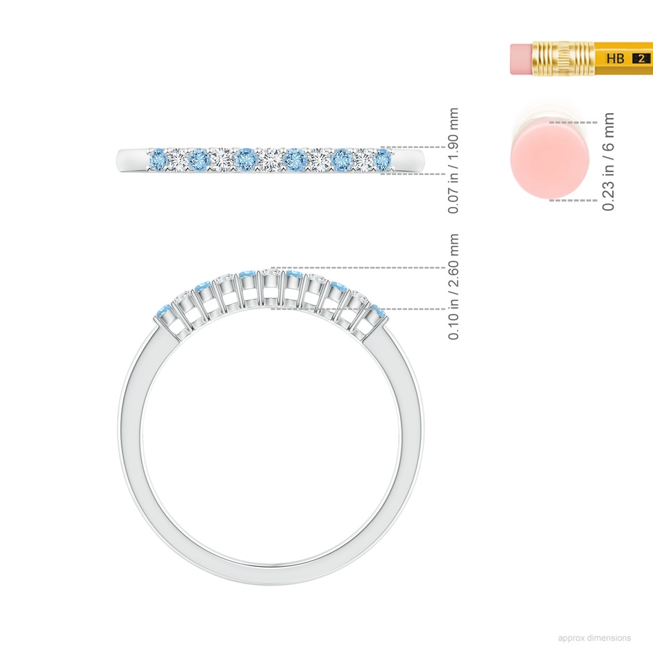 1.5mm AAAA Aquamarine and Diamond Half Eternity Wedding Ring in P950 Platinum ruler
