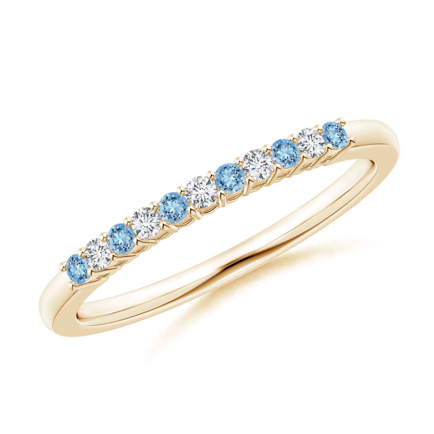 1.5mm AAAA Aquamarine and Diamond Half Eternity Wedding Ring in Yellow Gold