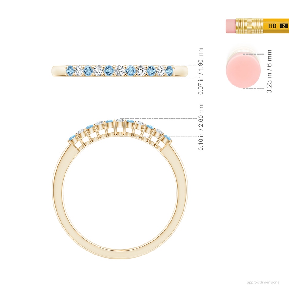1.5mm AAAA Aquamarine and Diamond Half Eternity Wedding Ring in Yellow Gold ruler