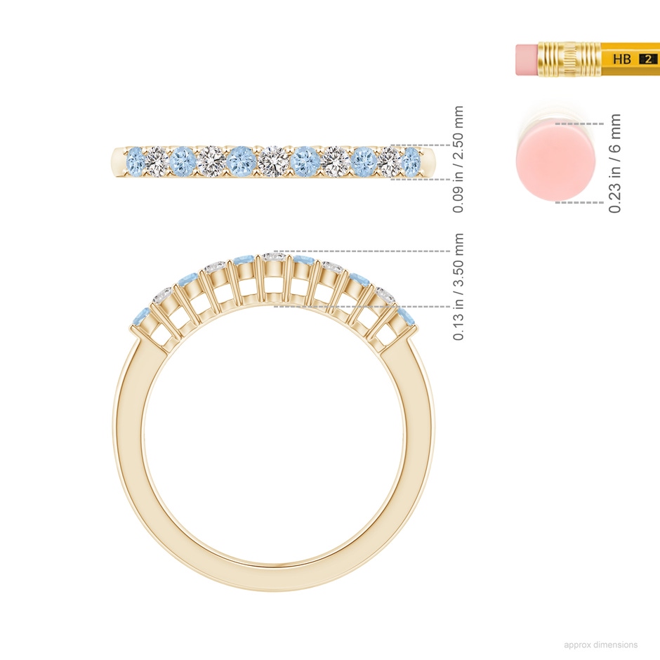 2mm AA Aquamarine and Diamond Half Eternity Wedding Ring in 18K Yellow Gold ruler