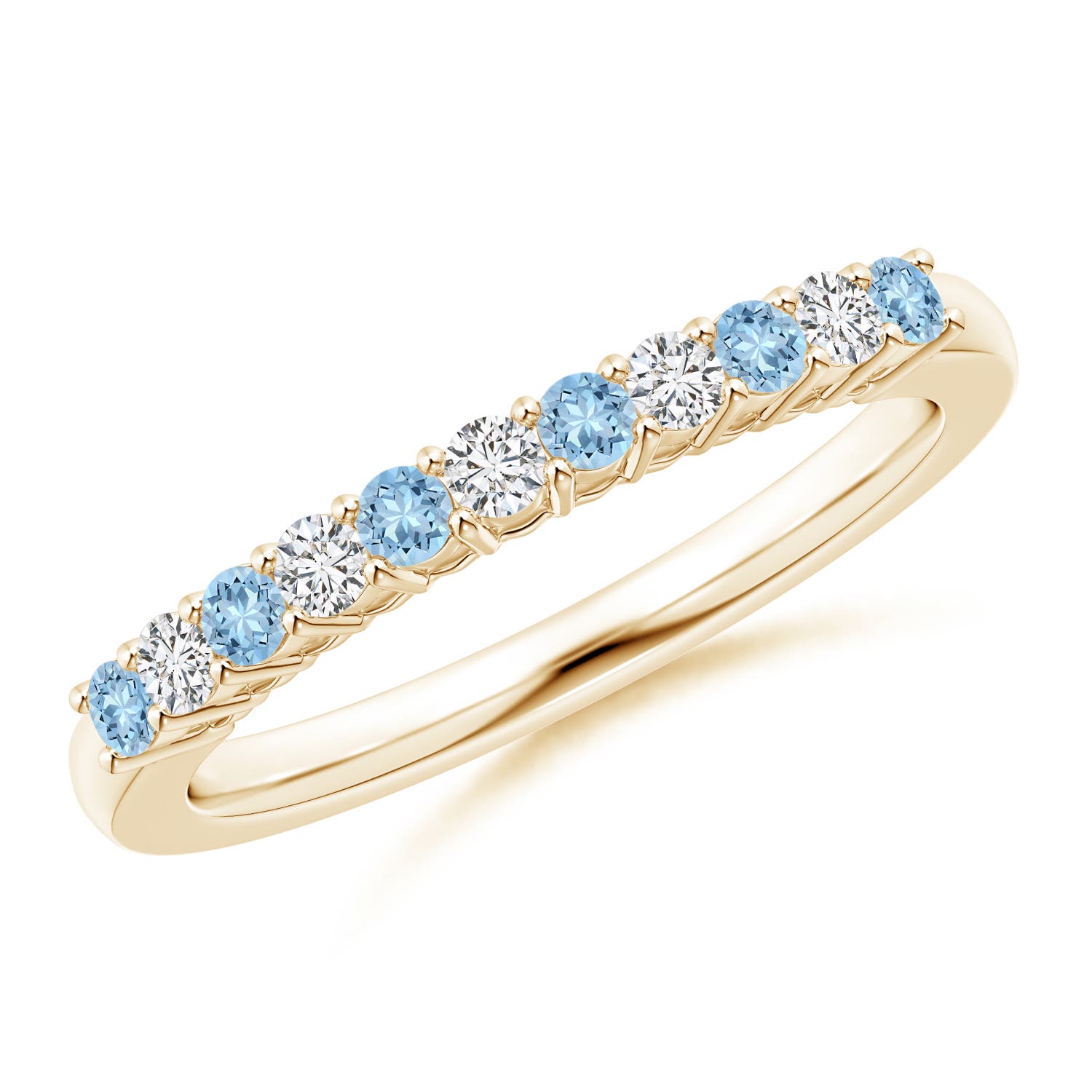 2mm AAA Aquamarine and Diamond Half Eternity Wedding Ring in 18K Yellow Gold
