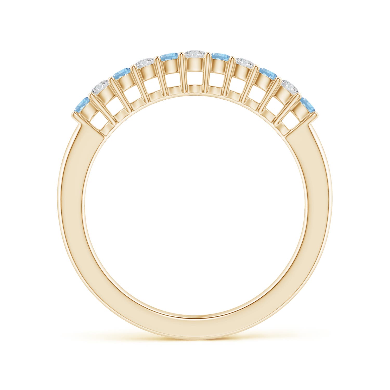 2mm AAA Aquamarine and Diamond Half Eternity Wedding Ring in 18K Yellow Gold