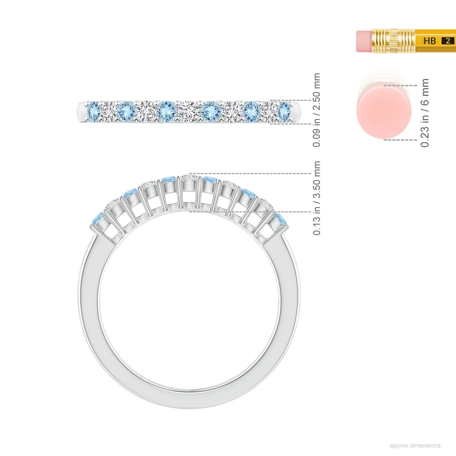 2mm AAA Aquamarine and Diamond Half Eternity Wedding Ring in P950 Platinum ruler
