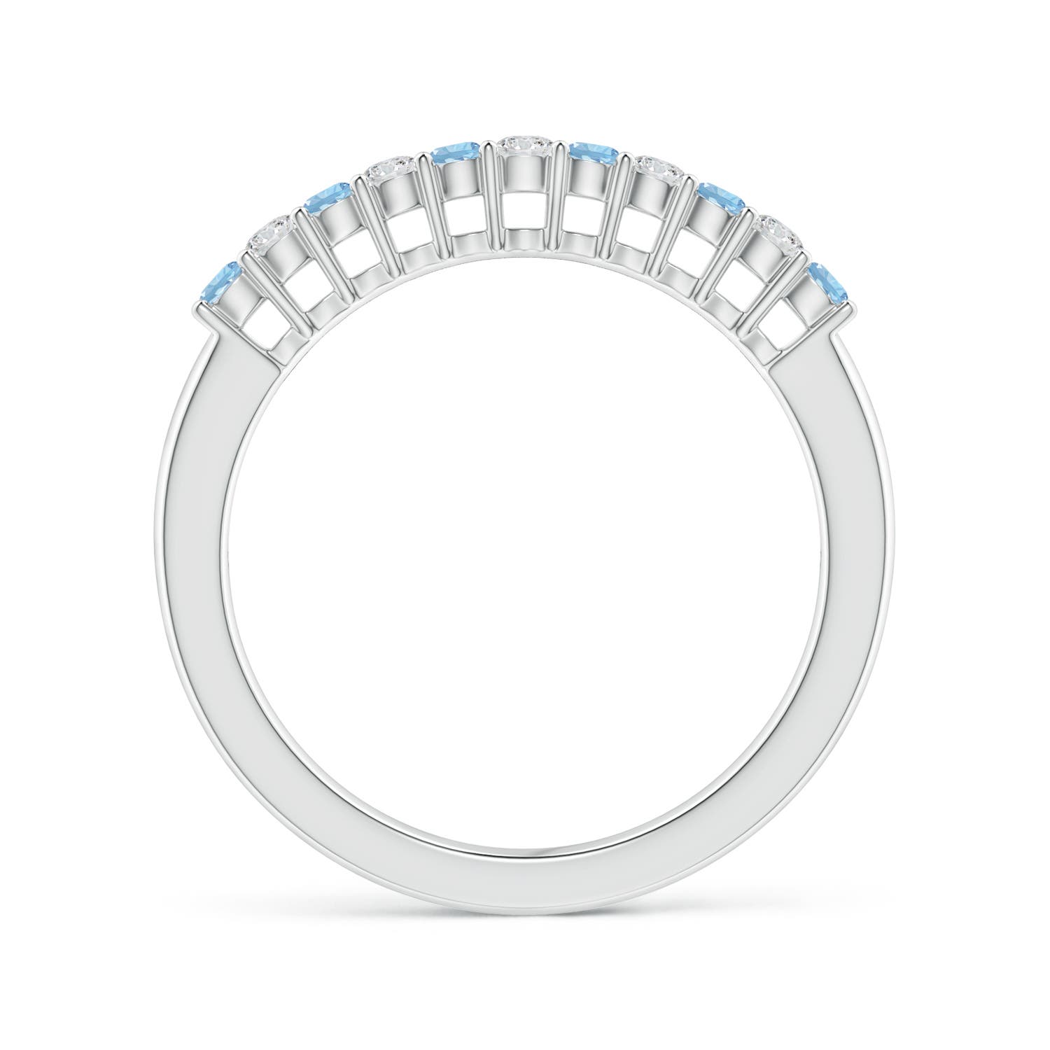 2mm AAA Aquamarine and Diamond Half Eternity Wedding Ring in White Gold