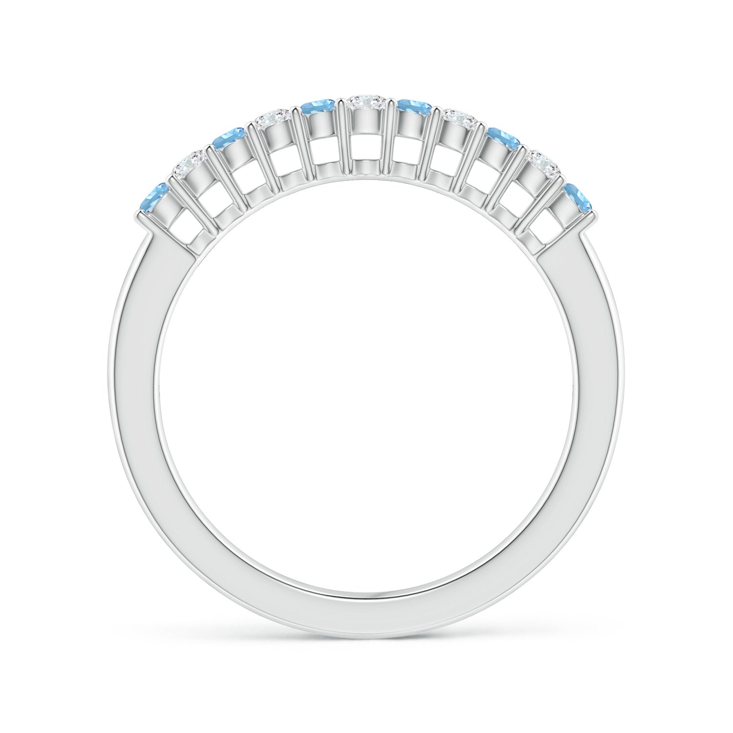 Aquamarine and Diamond Half Eternity Wedding Ring
