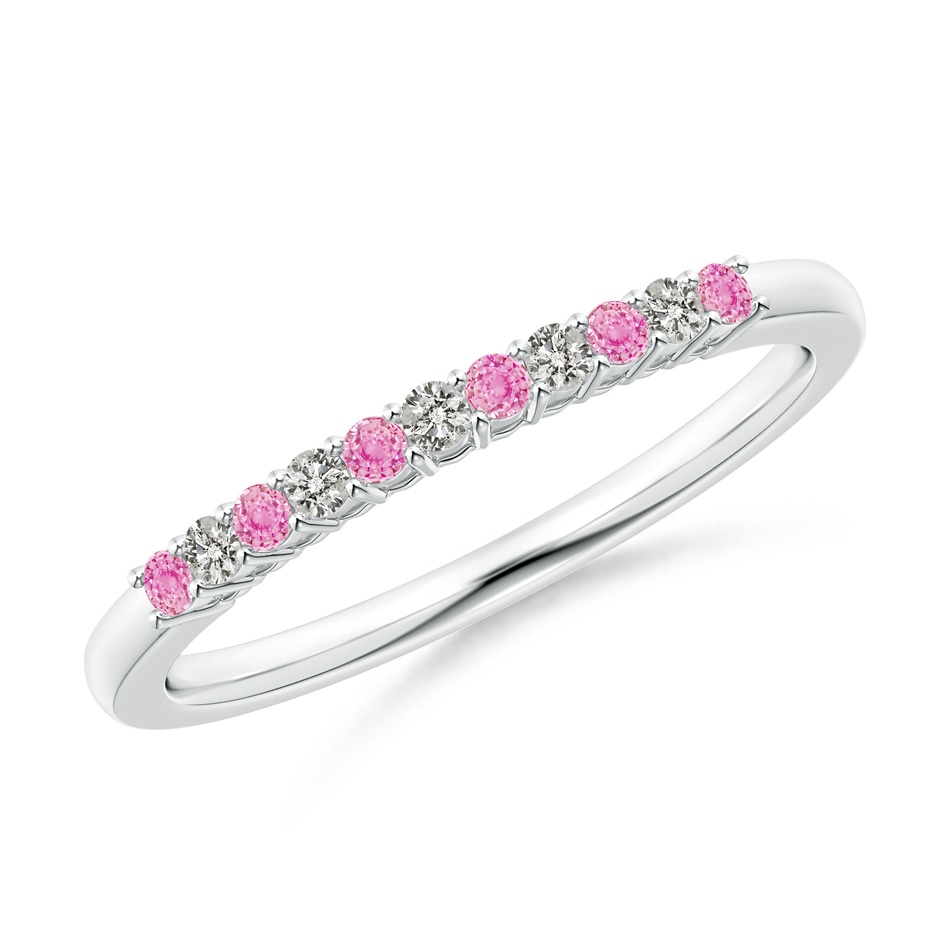 1.5mm A Pink Sapphire and Diamond Half Eternity Wedding Ring in White Gold 